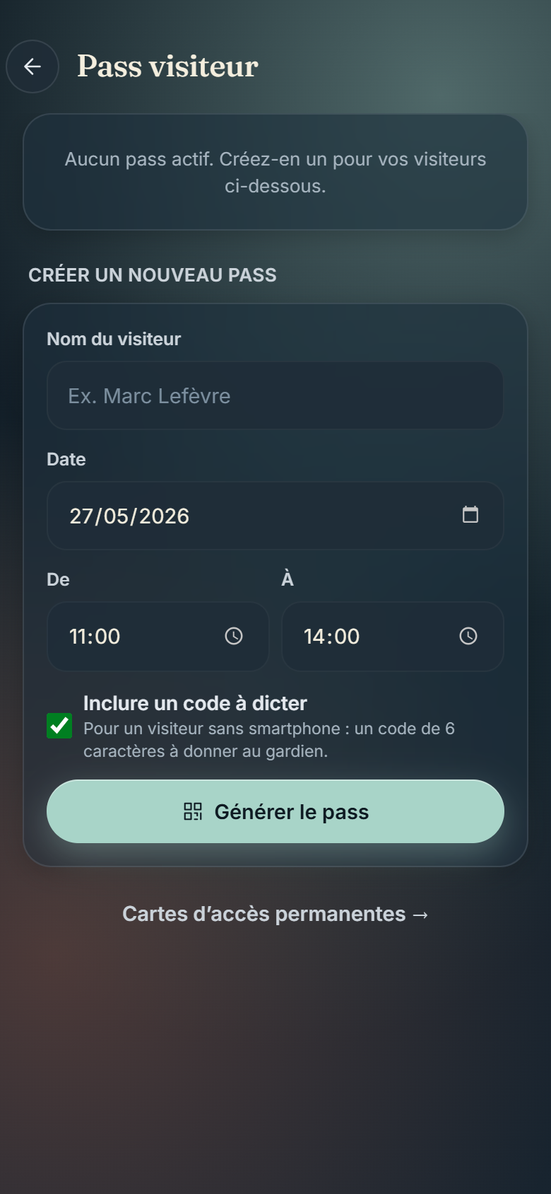 Mira App — pass visiteur QR